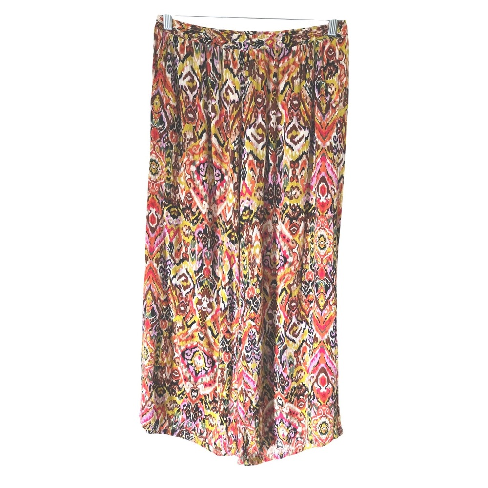 Christian Siriano Womens M Wide Leg Pants Multicolor Print Rayon Elastic Palazzo